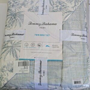Tommy Bahama Home 2 Piece Twin Reversible Quilt Set Tropical Palm Trees Green